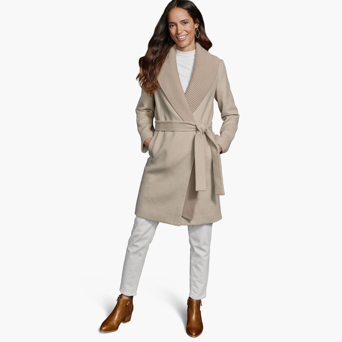 Wool-Blend Coat with Removable Knit Collar image number null