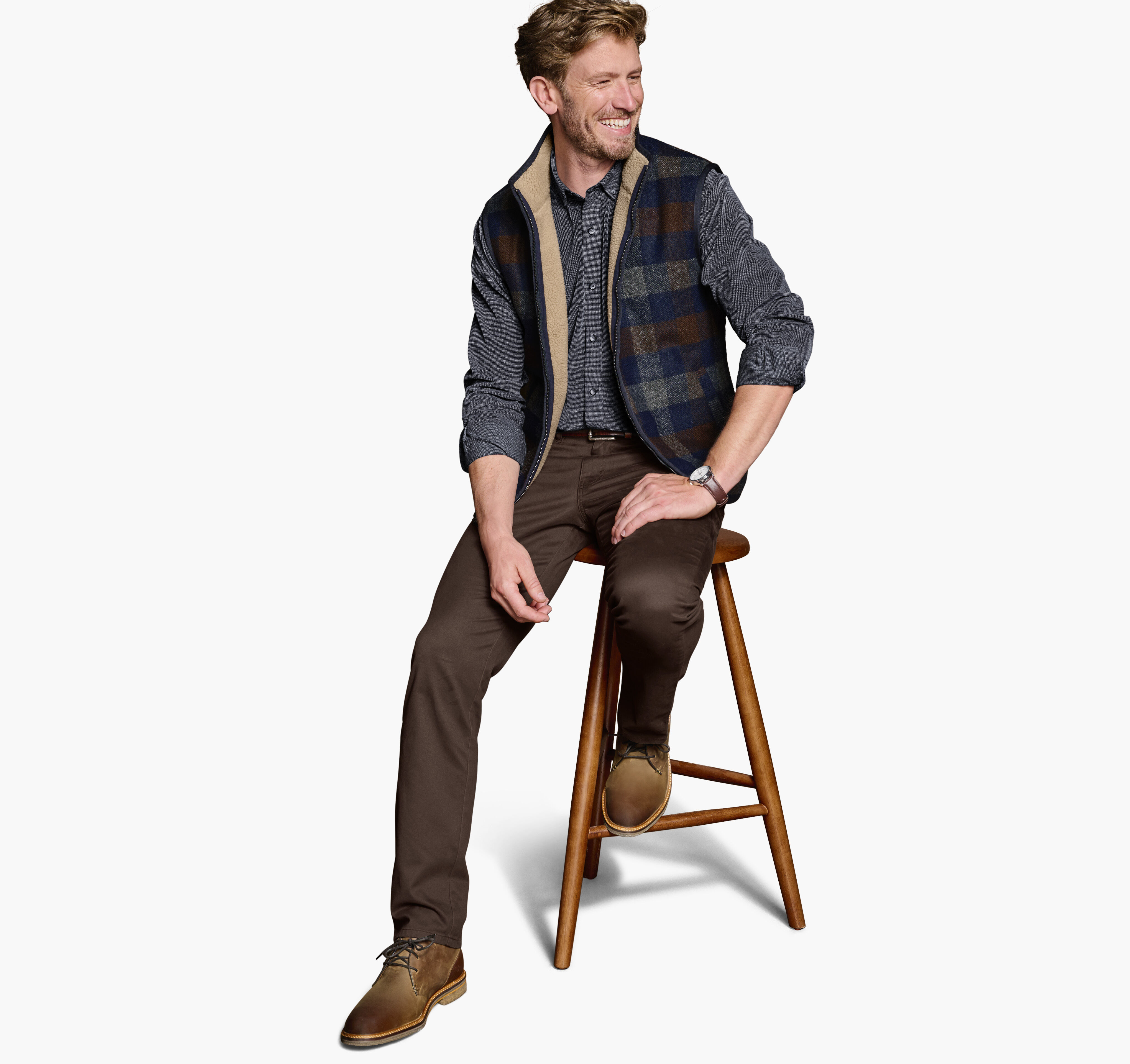 Plaid Sherpa-Lined Vest