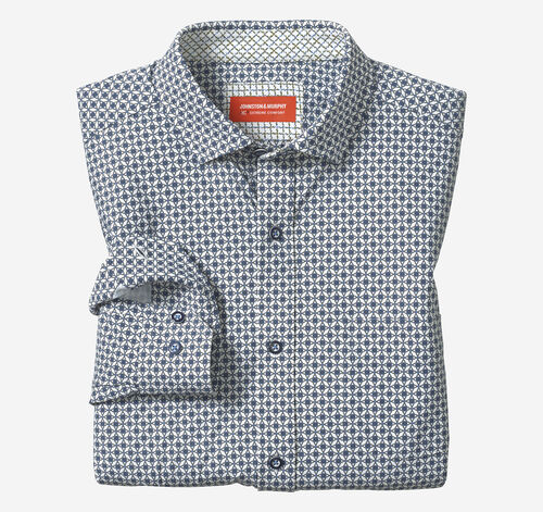 XC+&trade; Motion Long-Sleeve Print Knit Shirt - White/Navy Interlocking Geo Print
