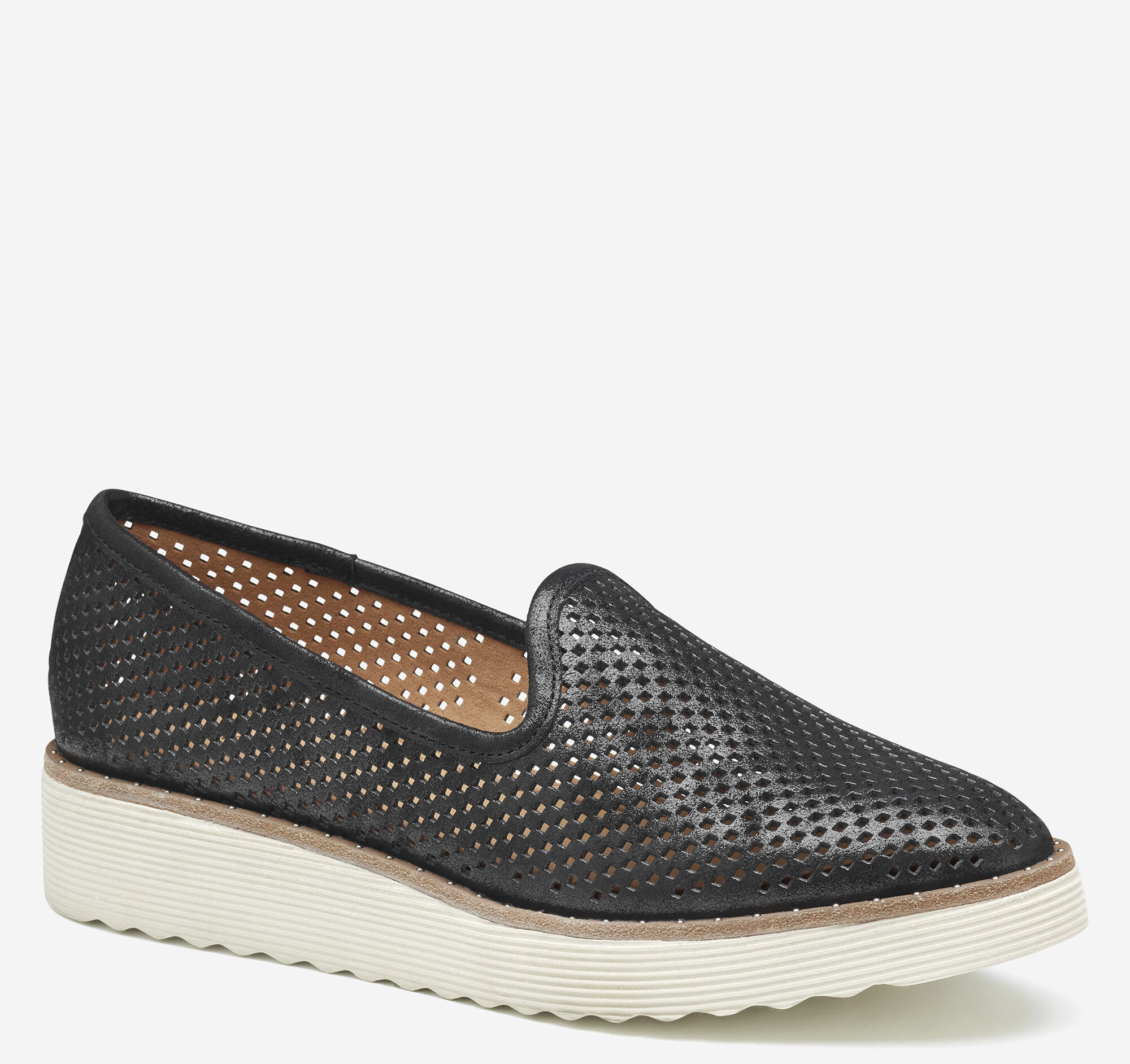 Women's Mitzi Perfed Venetian in Black Metallic Kid Suede