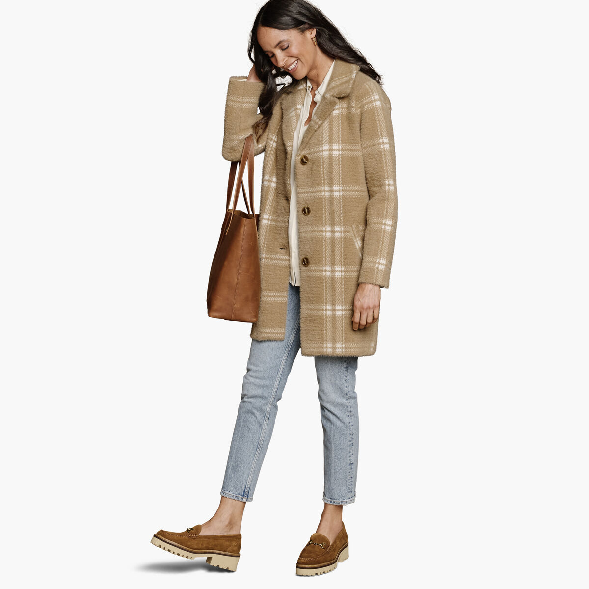 Eyelash Plaid Coatigan image number null