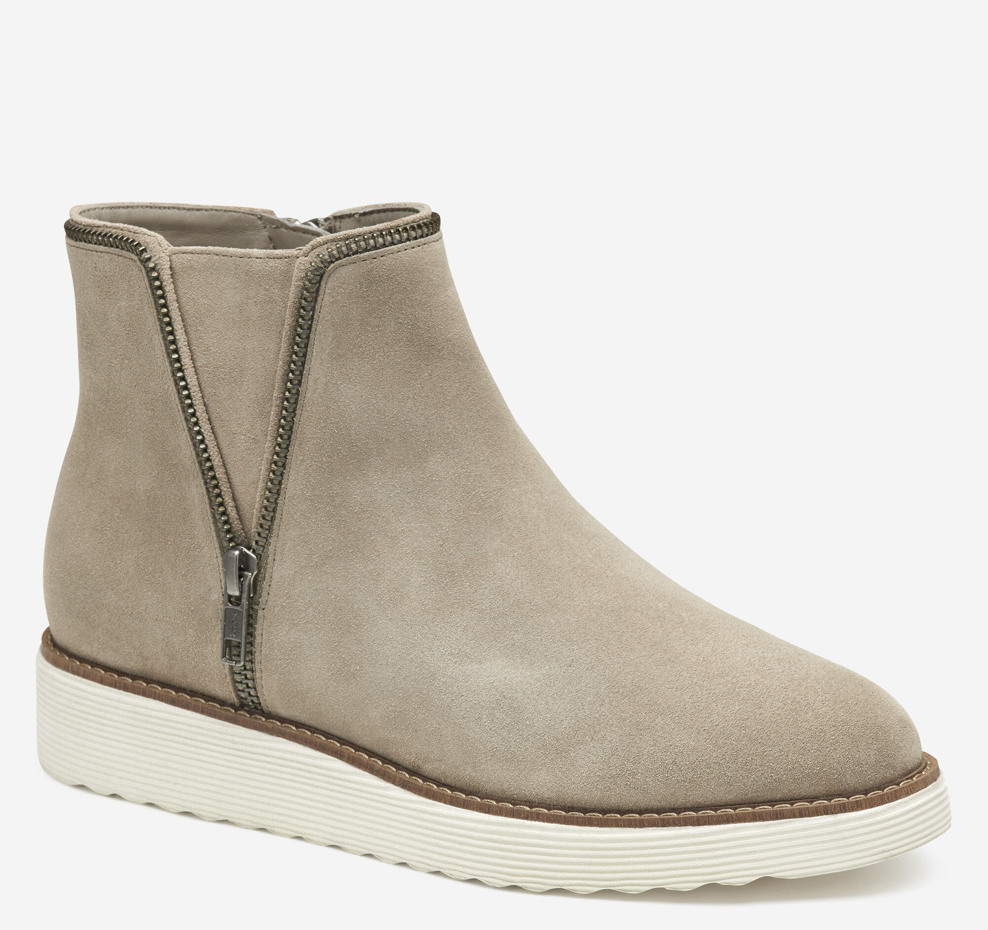 Women's Mitzi Zipper Bootie in Taupe Suede | Johnston & Murphy