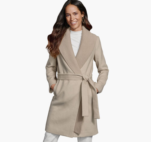 Wool-Blend Coat with Removable Knit Collar