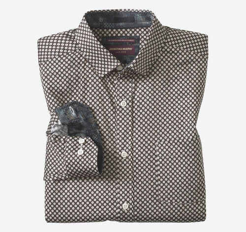 Logan Printed Long-Sleeve Shirt - Black/Tan Mini Tile