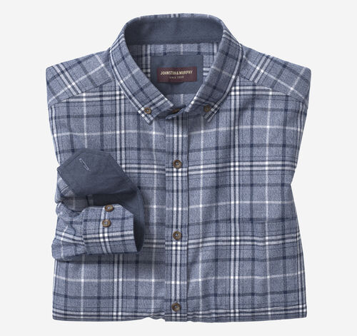 Brushed Heathered Woven Shirts - Navy Brushed Large Plaid