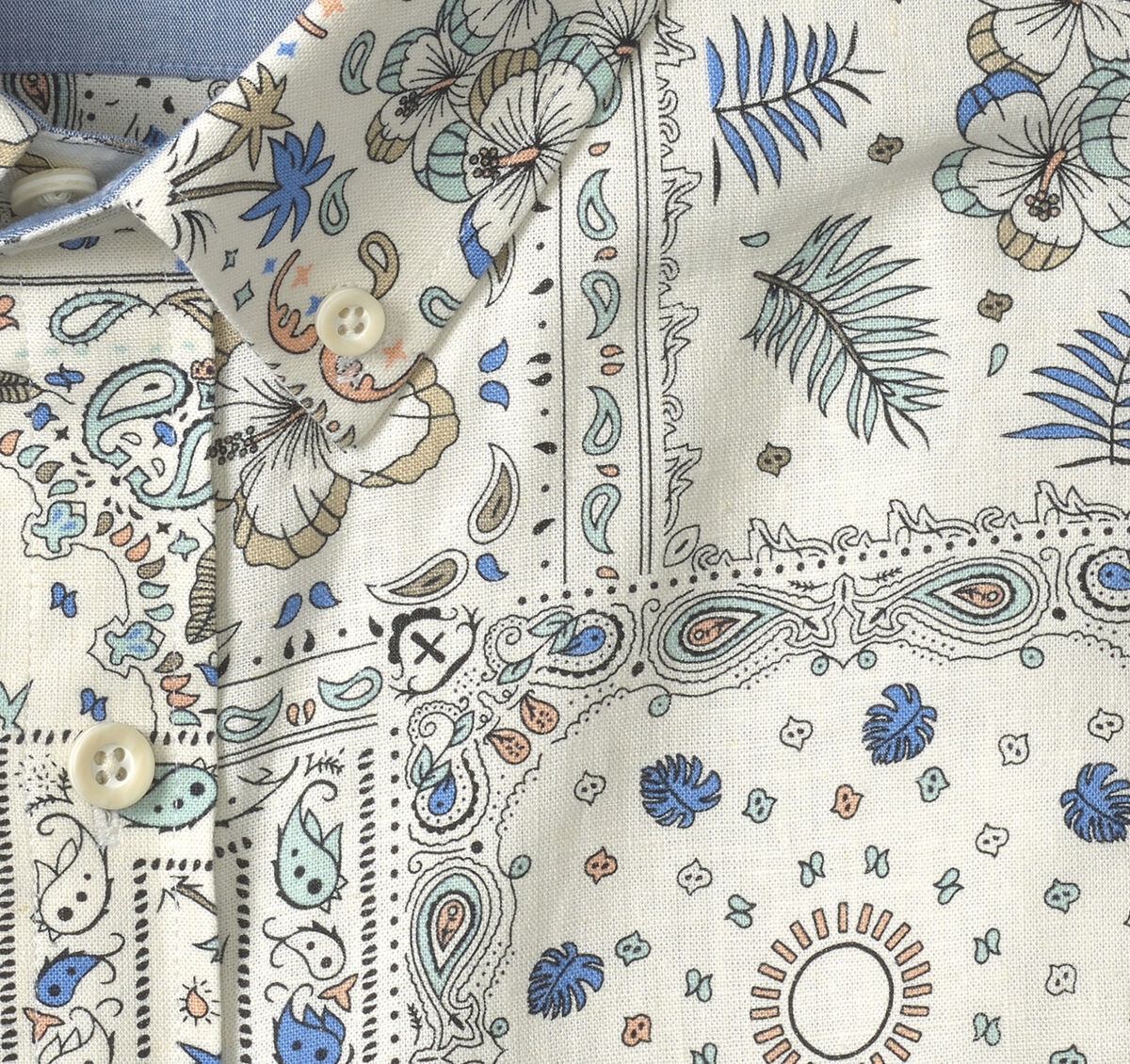 Linen-Blend Short-Sleeve Print Shirt image number null