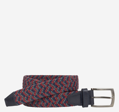 Woven Stretch-Knit Belt - Red/Navy/Gray