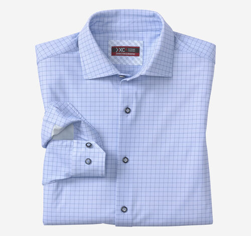 XC4® Motion Long-Sleeve Dress Knit Shirt - Blue/Navy Herringbone Grid