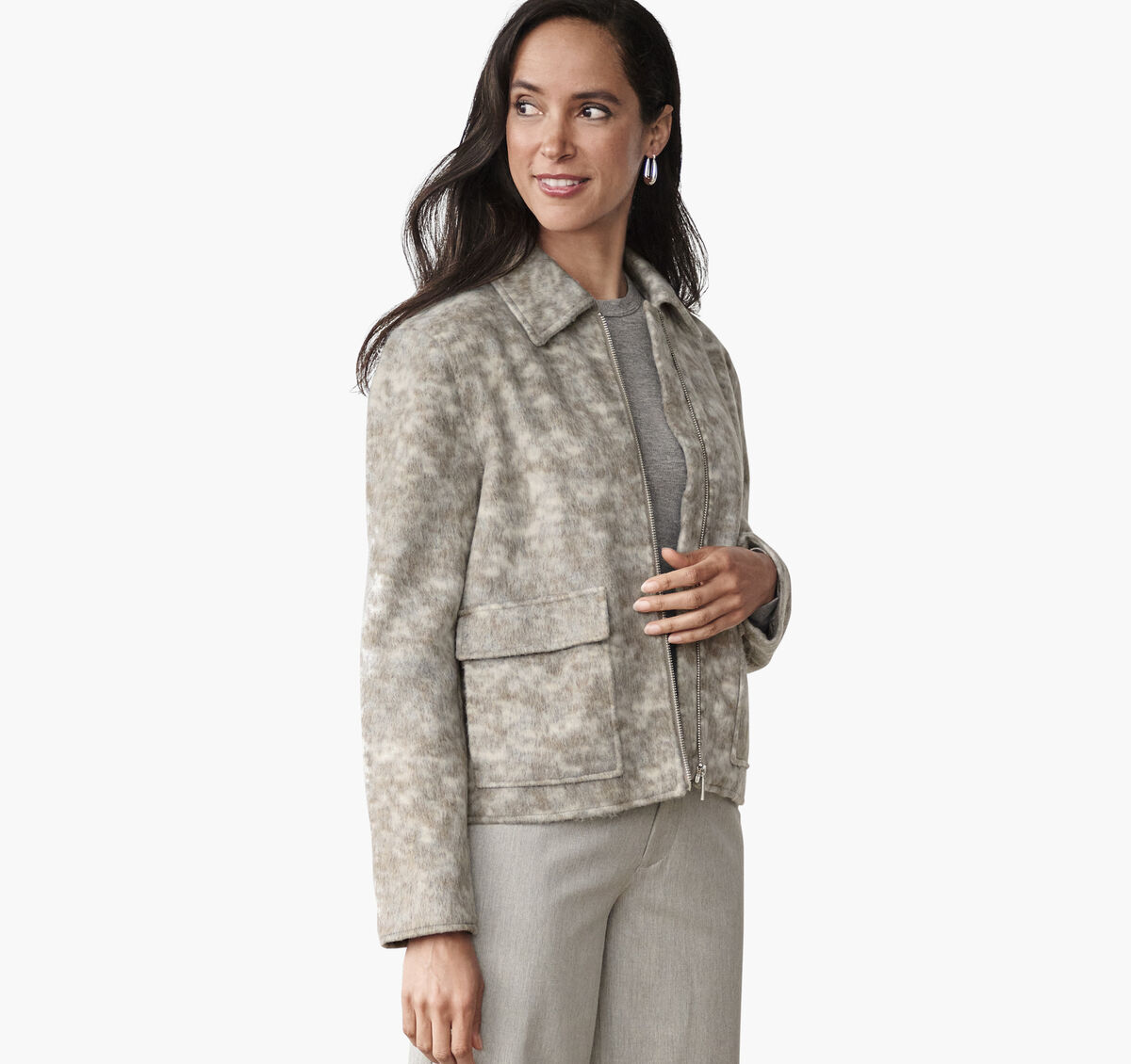 Brushed Leopard-Print Bomber Jacket image number null