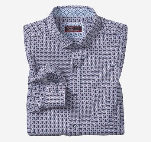 XC4® Motion Long-Sleeve Print Knit Shirt - Rust/Navy Grid Burst