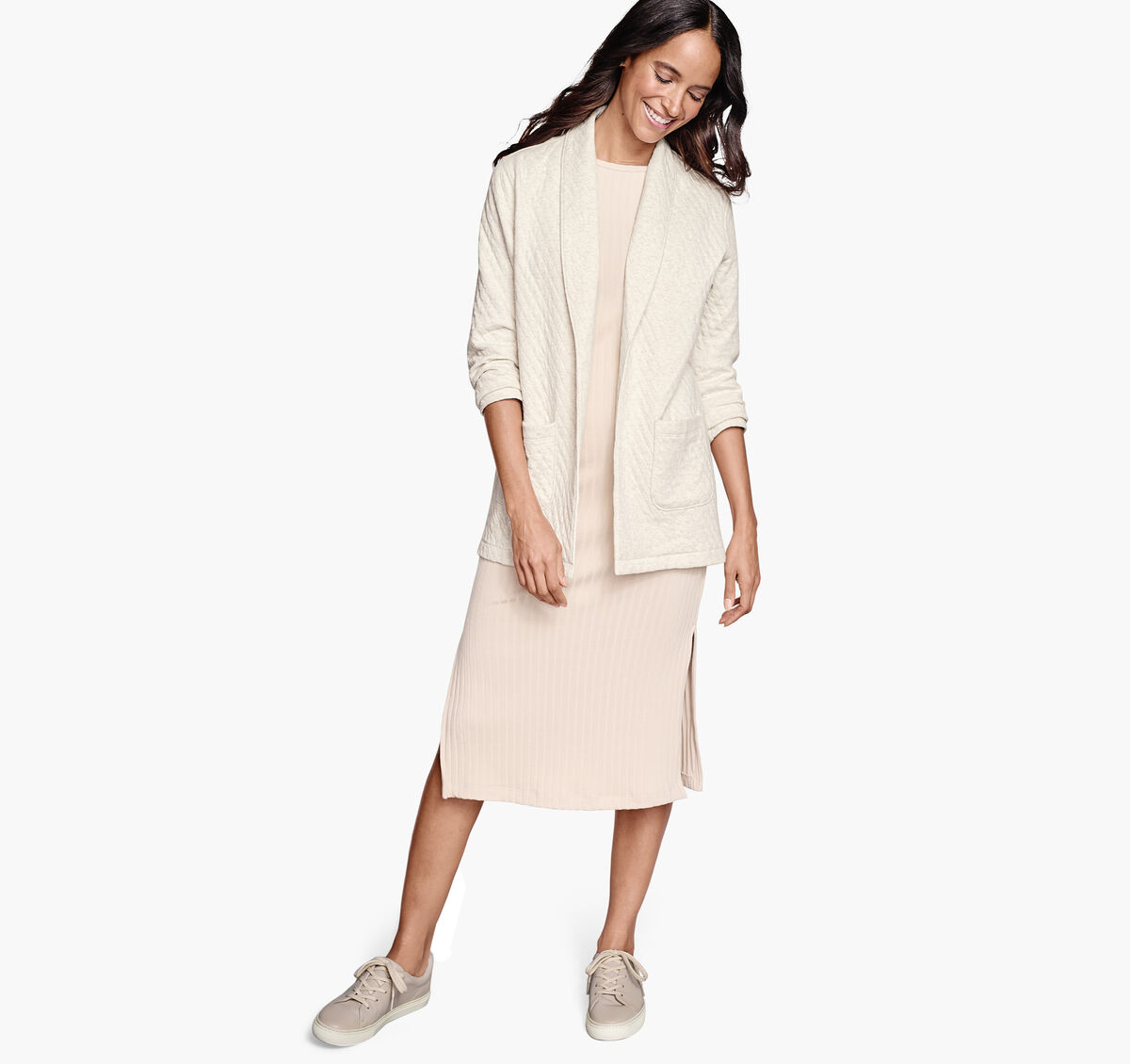 Quilted Shawl-Collar Cardigan image number null