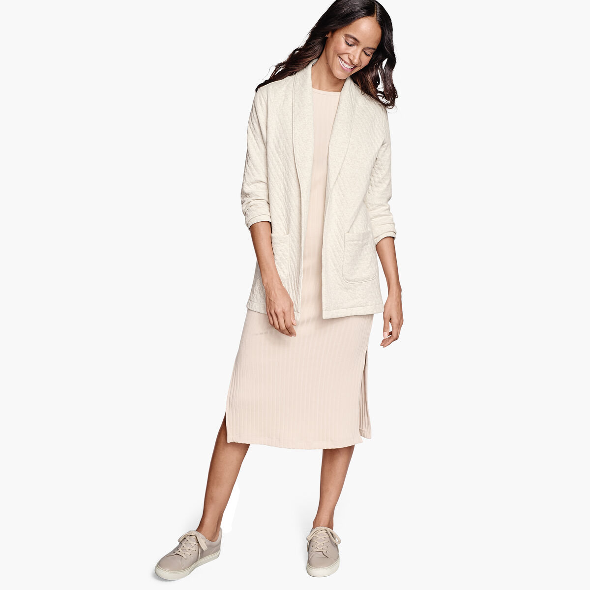 Quilted Shawl-Collar Cardigan image number null