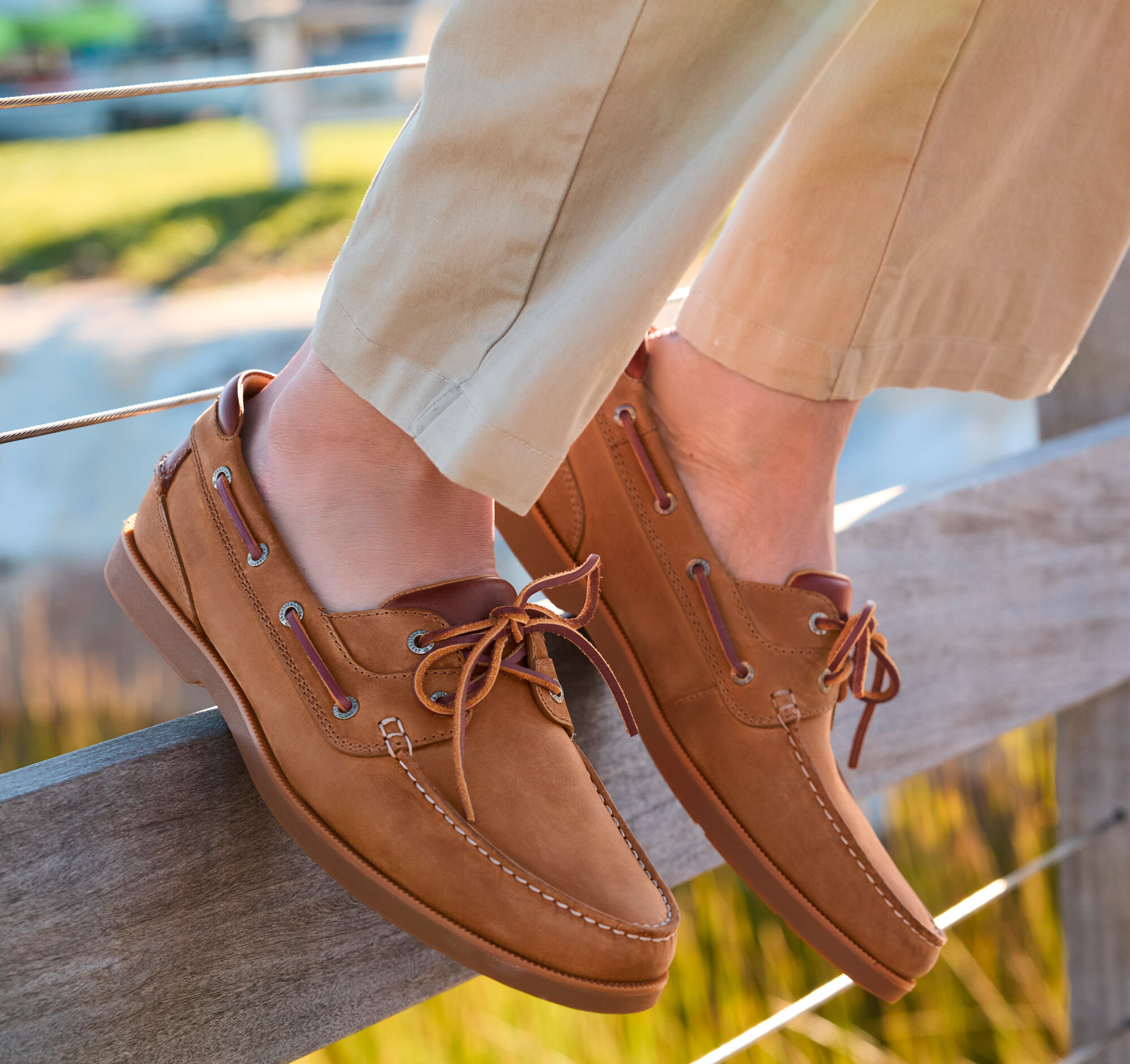 Men's Ventura 2-Eye Boat Shoe in Tan Full Grain | Johnston & Murphy