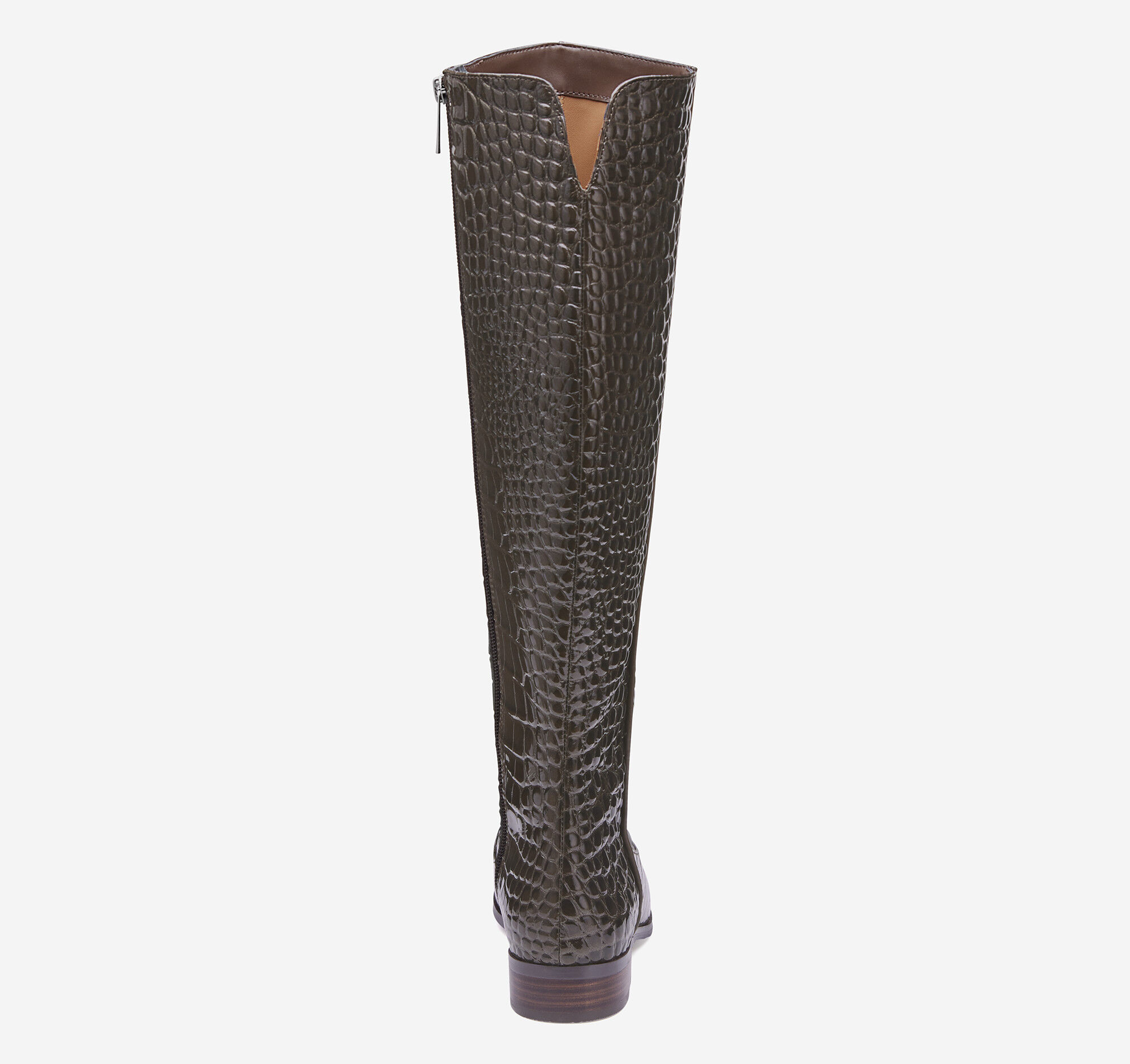 Women's Tinsley Riding Boot in Brown Pearlized Croc Embossed