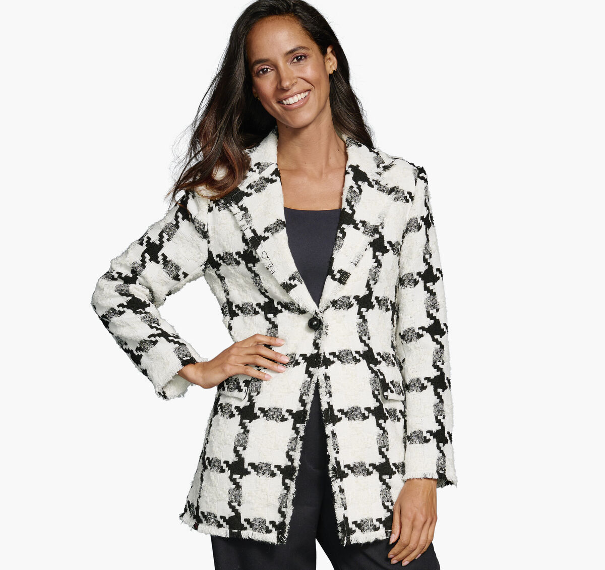 Large Houndstooth Tweed Blazer image number null