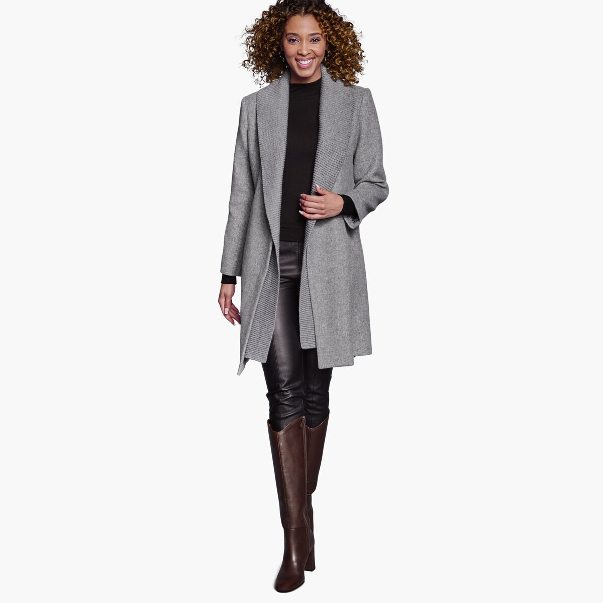 Wool-Blend Coat with Removable Knit Collar image number null