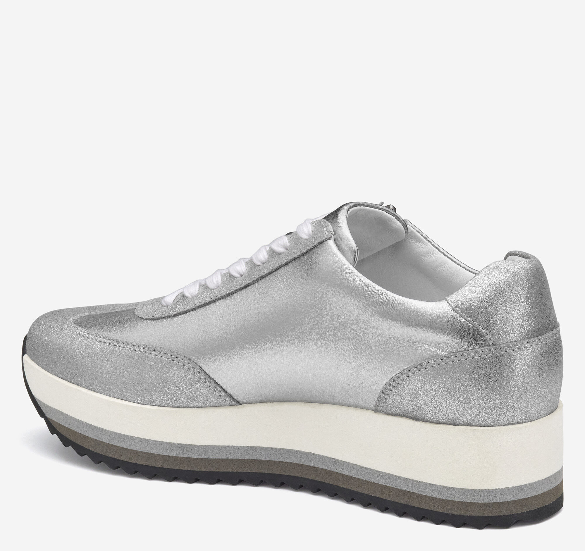 Women's Gracie Side-Zip Lace Up in Silver Metallic Suede/Calfskin
