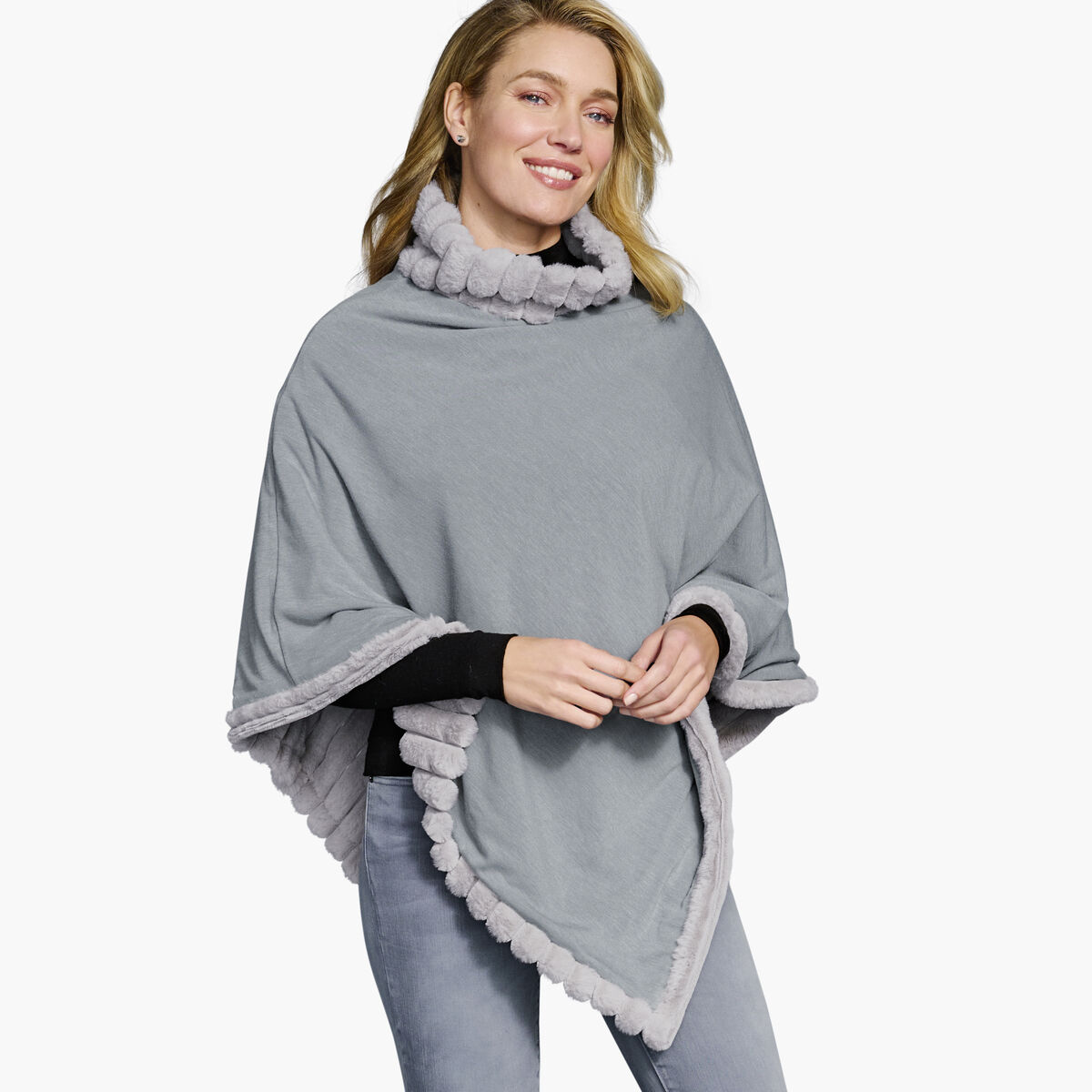 Reversible Faux-Fur Poncho image number null