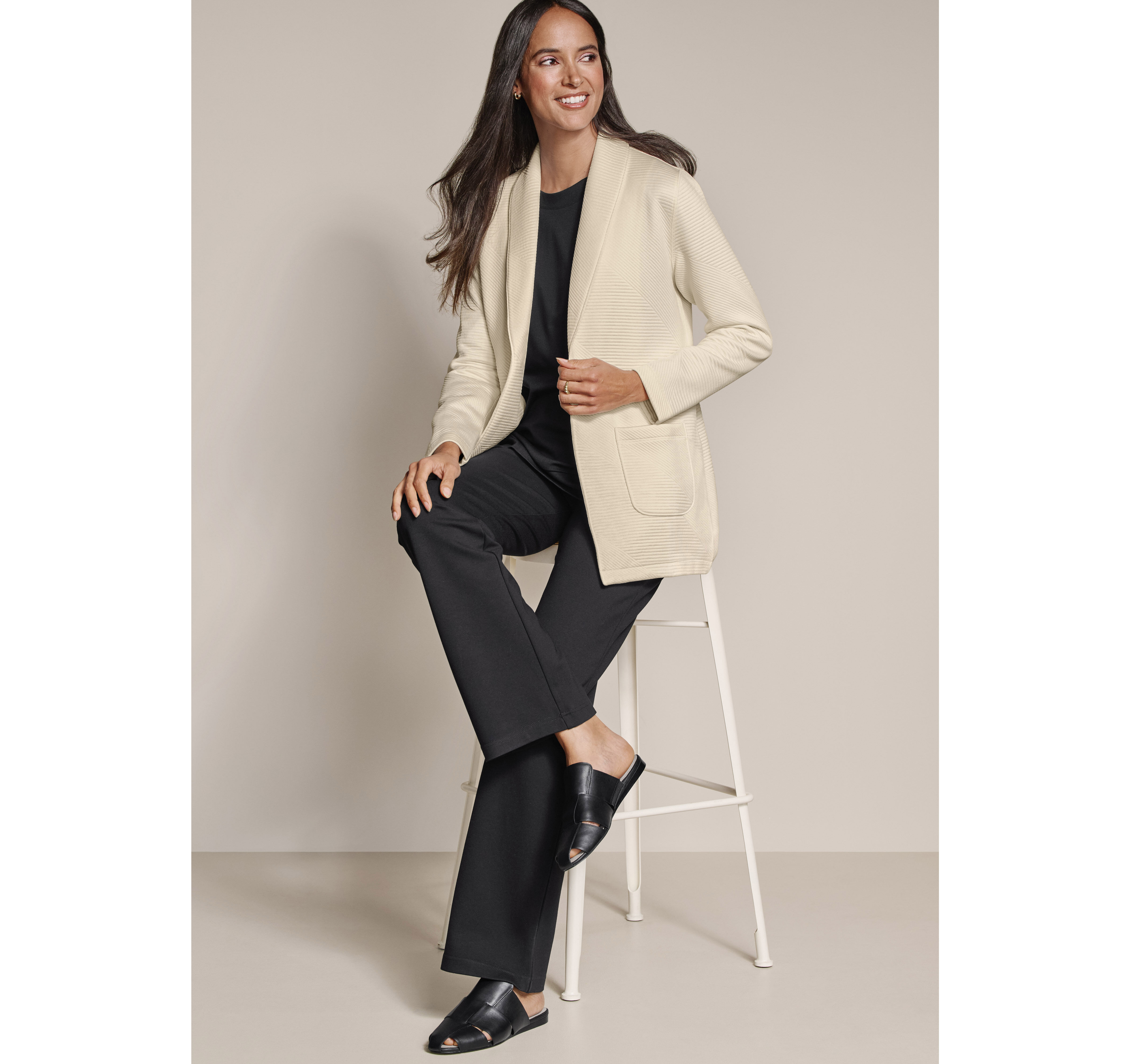 Diagonal Quilted Shawl-Collar