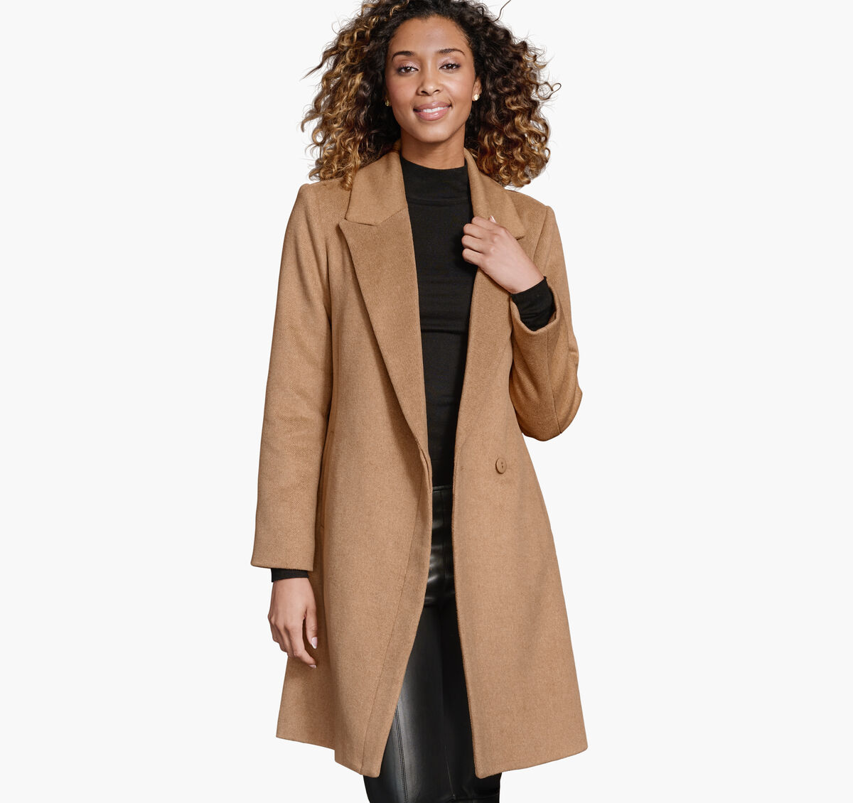 Wool-Blend Coat with Removable Knit Collar image number null