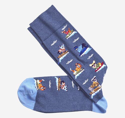Novelty Socks - Denim Surfing Dogs