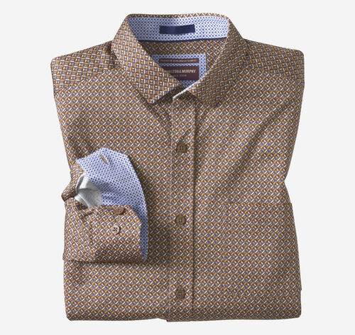 Logan Printed Long-Sleeve Shirt - Brown/Navy Multi Diamond
