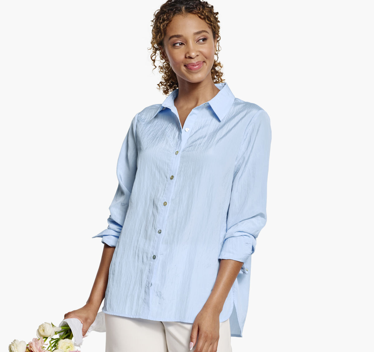 Crinkle Button-Front Shirt image number null