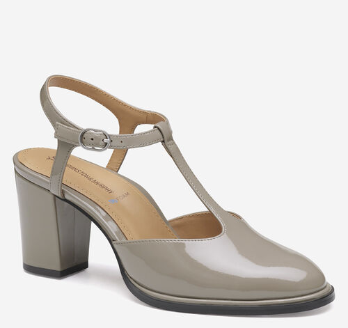 Amy T-Strap Pump - Taupe Patent Leather