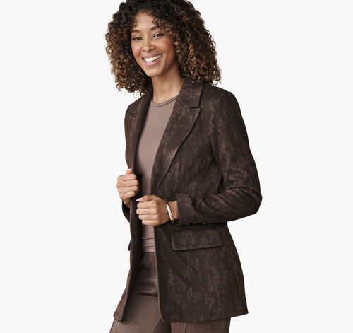 Open-Front Knit Blazer - Brown Floral Jacquard