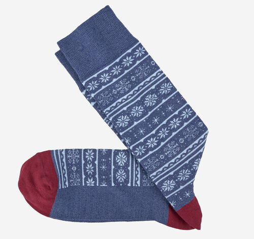 Pima Cotton Holiday-Themed Socks - Denim Snow Sweater