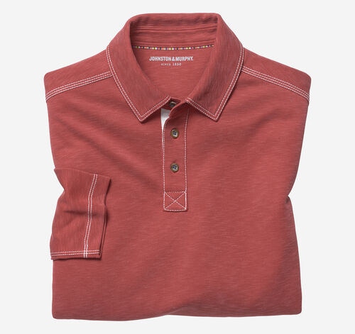 Vintage Slub Long-Sleeve Polo - Red
