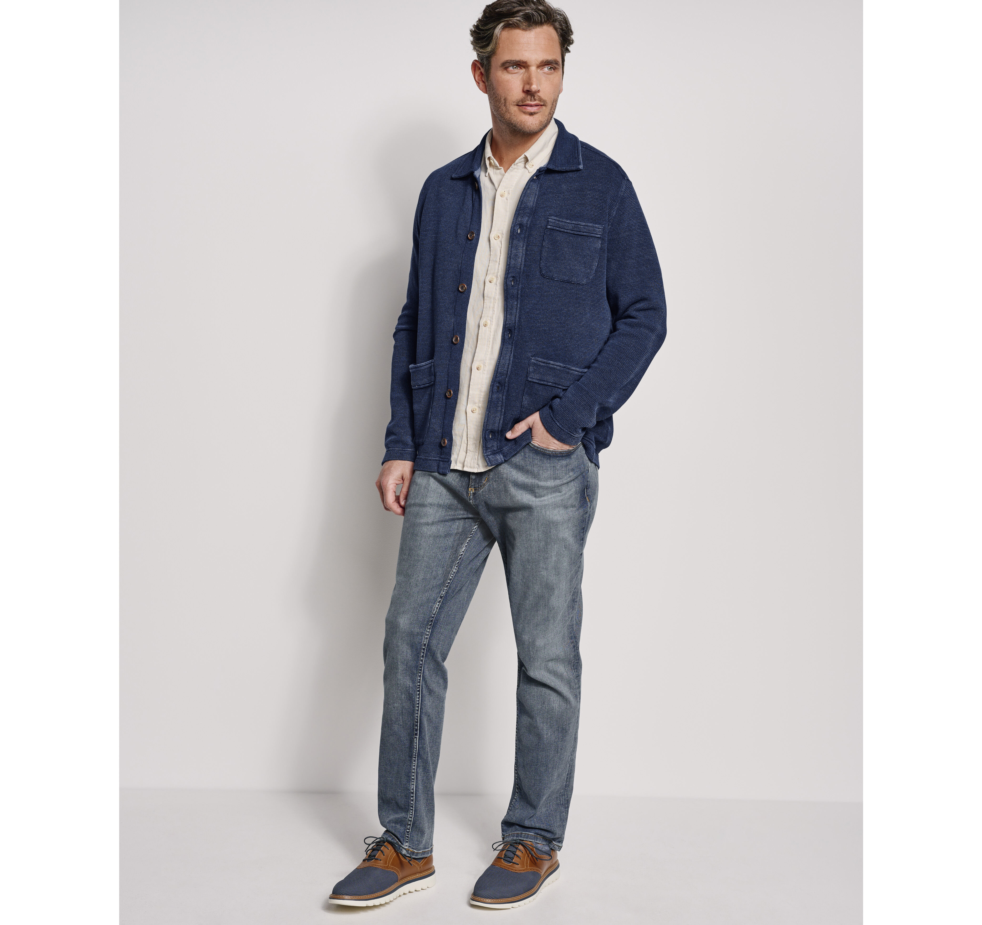 Indigo Full-Button Knit Jacket