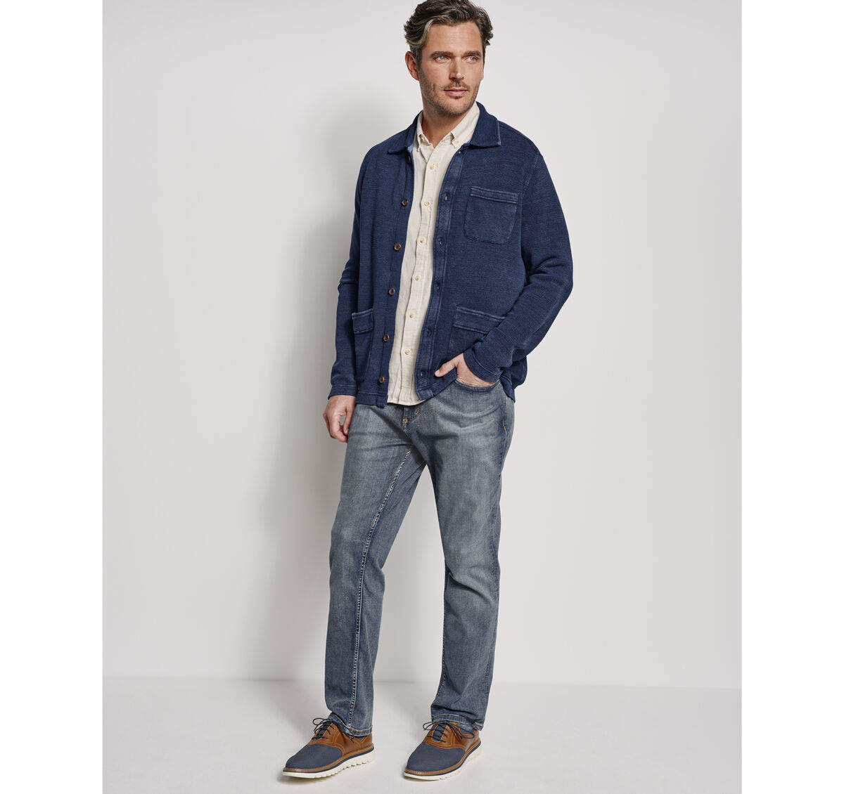 Indigo Full-Button Knit Jacket image number null