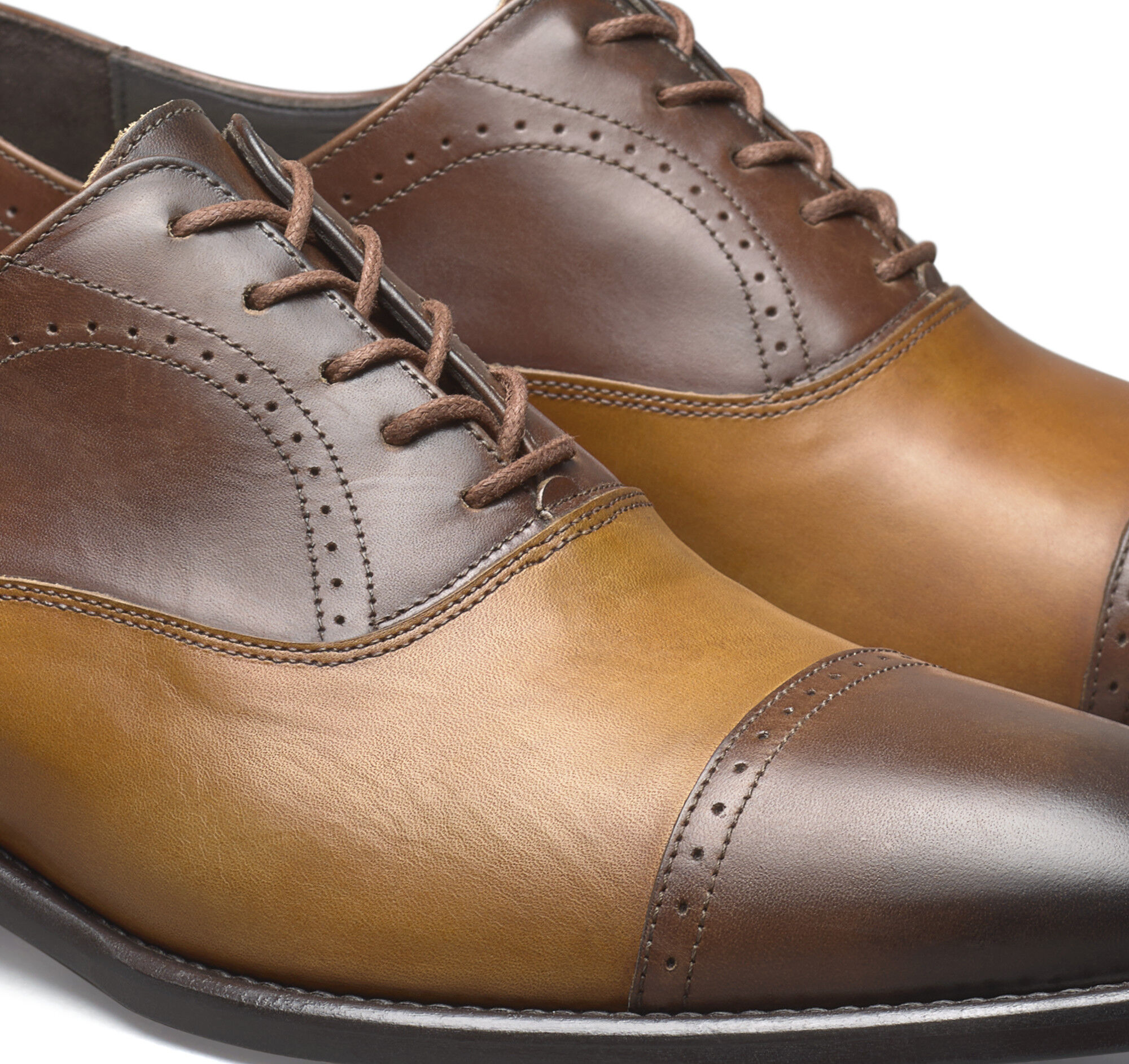 Men's Ellsworth Cap Toe in Brown/Tan Italian Calfskin | Johnston