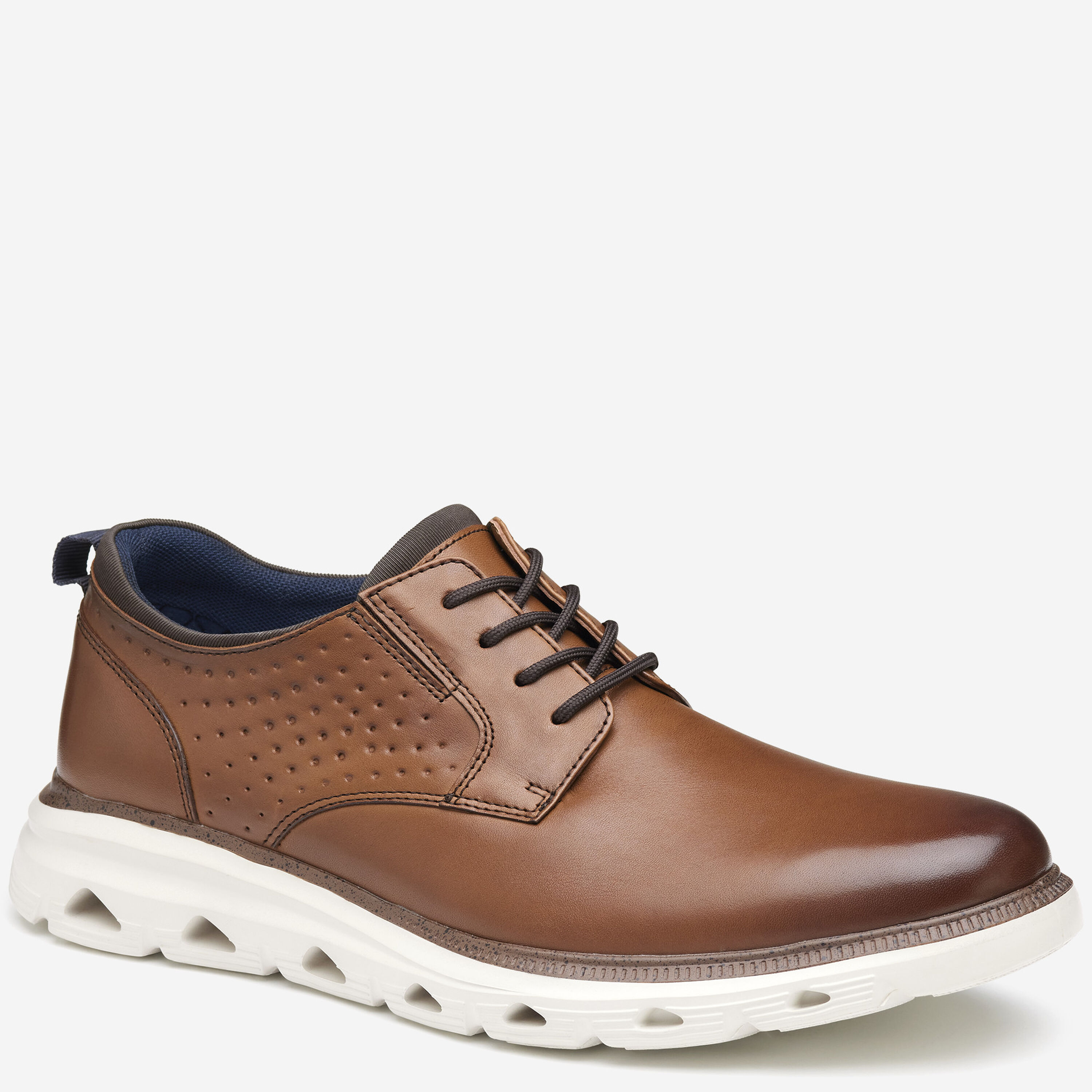 Johnston & Murphy Brown Leather Derbys with White Sole Johnston Murphy Tan Cap Toe Sneakers Waterproof White Soles  main image 3