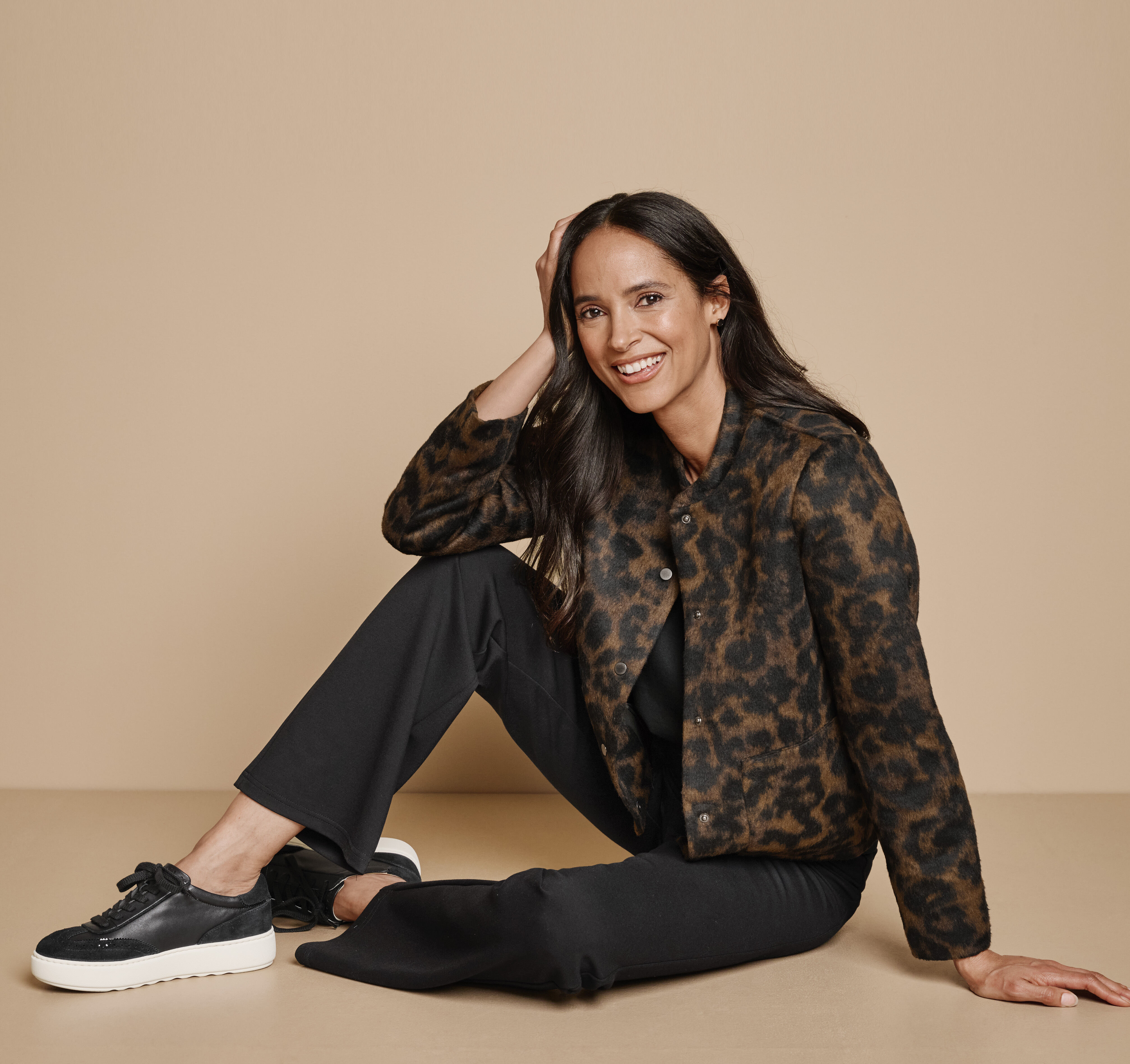 Brushed Leopard-Print Bomber