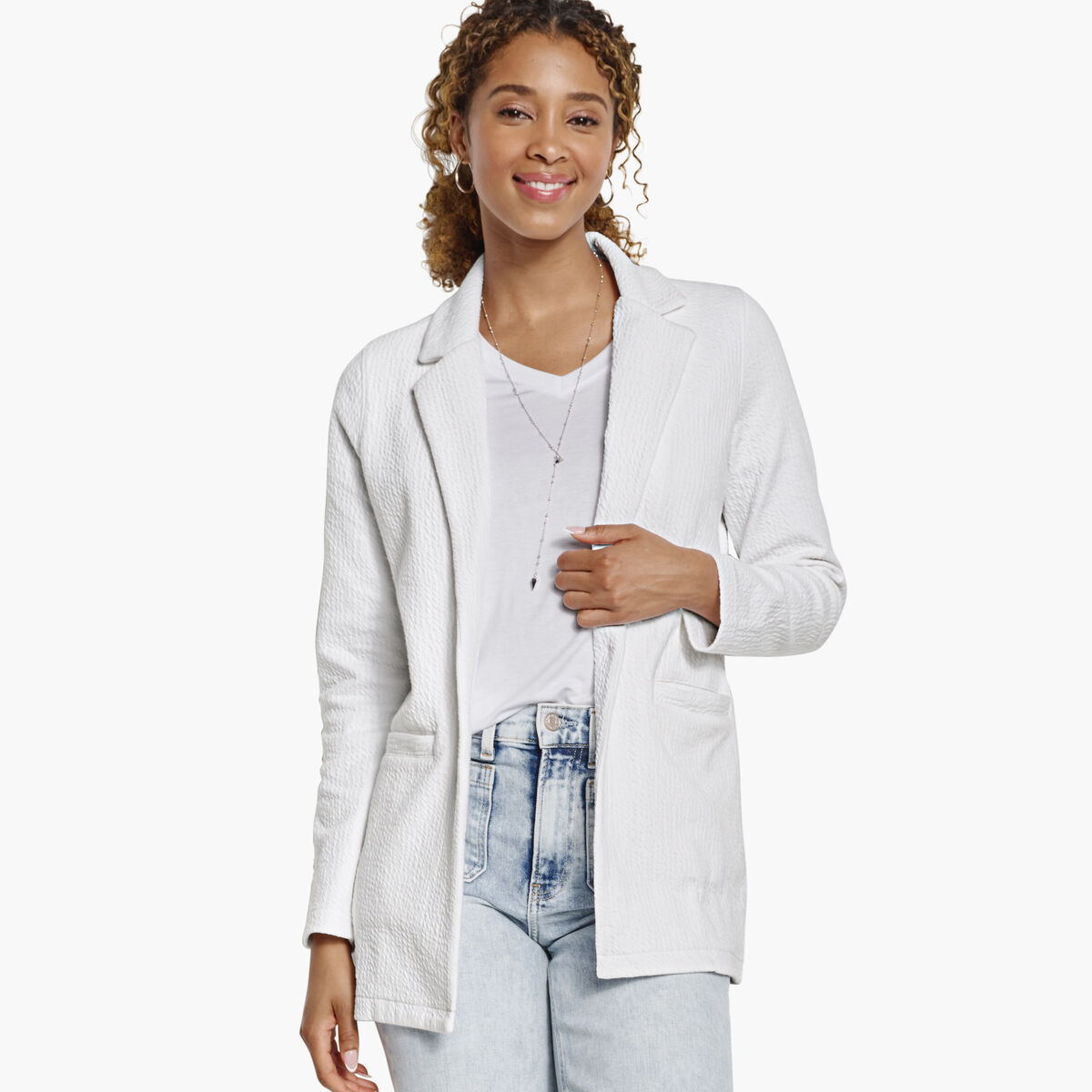 Crinkle Knit Jacquard Blazer image number null