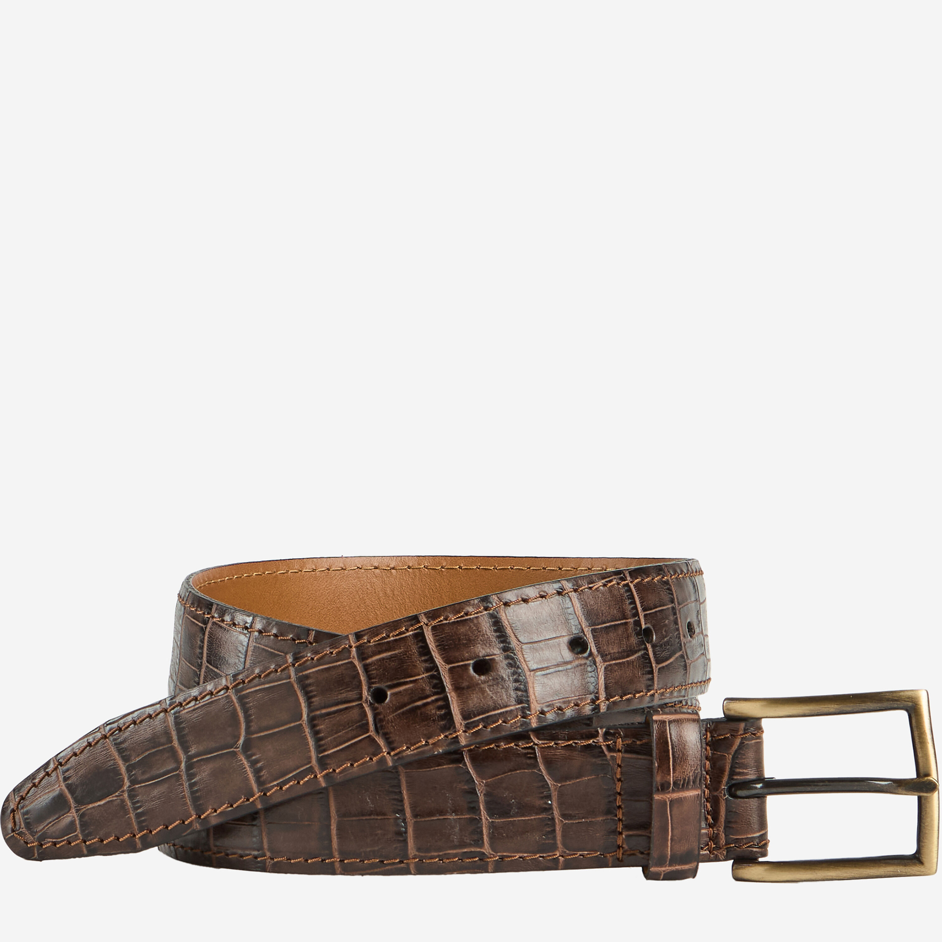 Worth New York Brown Leather Belt Croc Gator Snakeskin Embossed M Leather Croc Embossed Belt main image 4