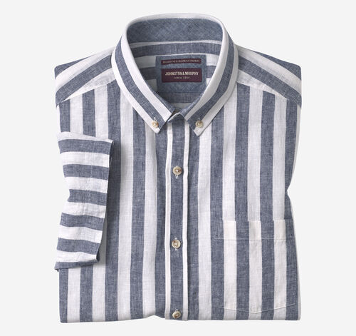 Stripe Linen-Blend Shirt - Navy Stripe