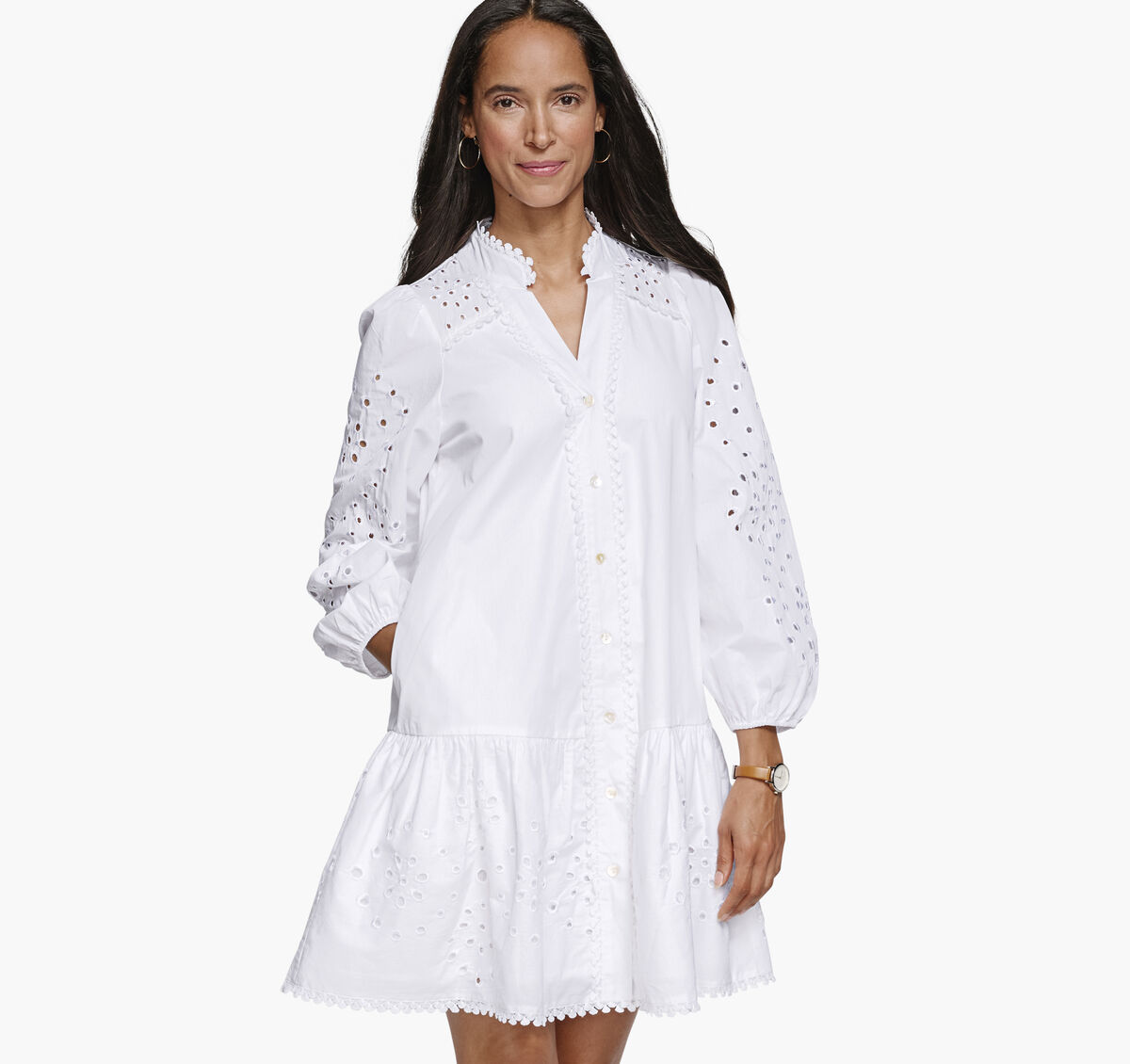 Button-Front Eyelet Dress image number null