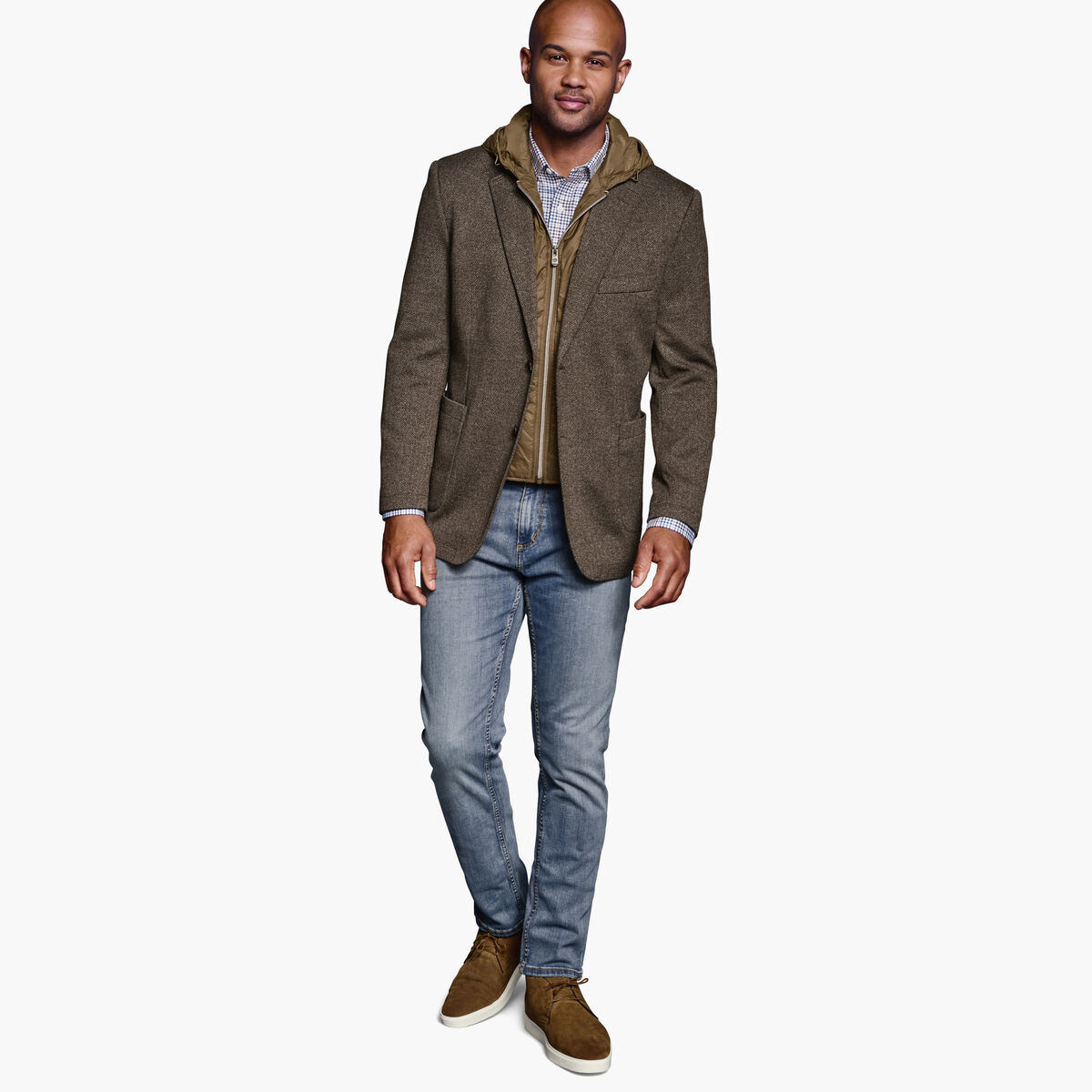 Removable Hooded/Bib Knit Blazer image number null