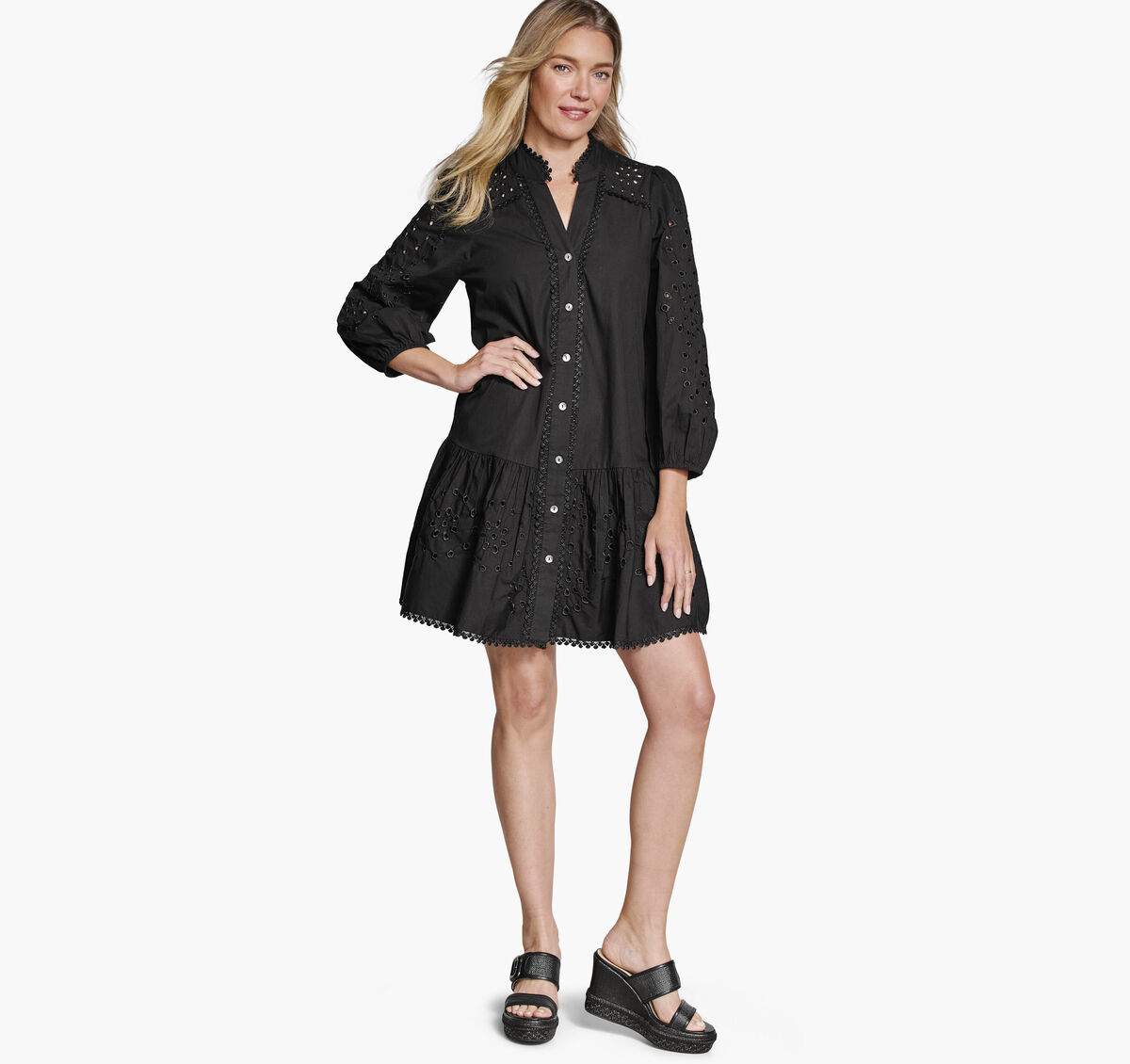 Button-Front Eyelet Dress image number null