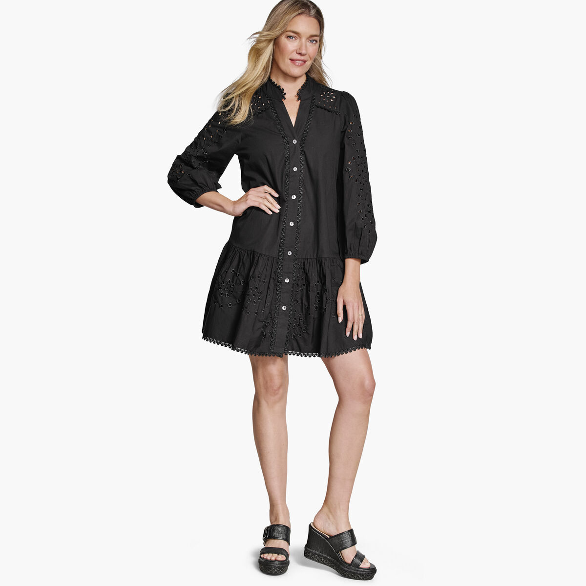Button-Front Eyelet Dress image number null