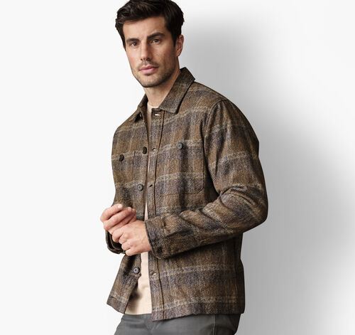 Marled Plaid Shirt Jacket - Brown/Navy
