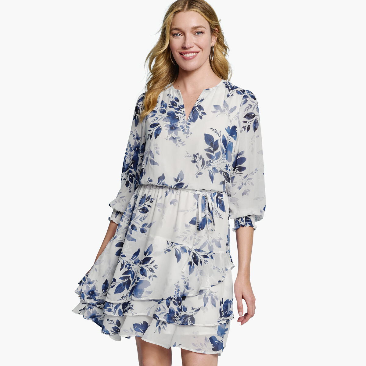 Tiered V-Neck Print Dress image number null