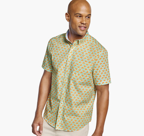 Printed Cotton Short-Sleeve Shirt - Green Citrus