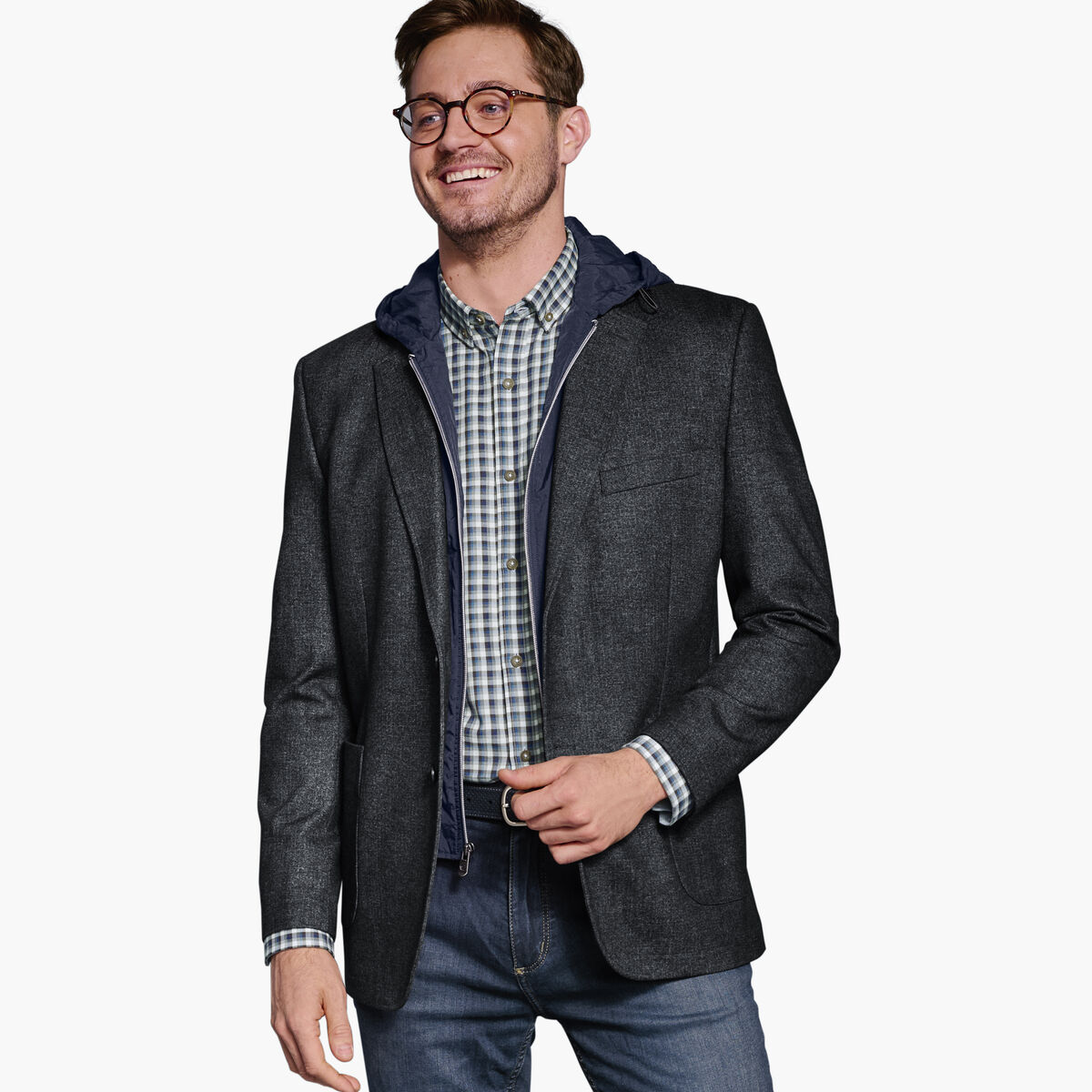 Removable Hooded/Bib Knit Blazer image number null