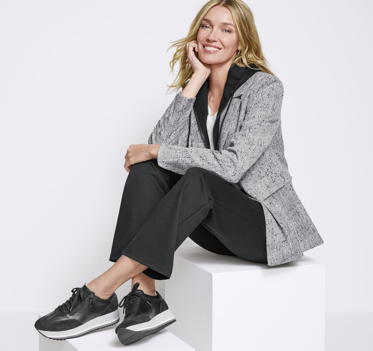 Tweed Blazer with Removable Hooded Bib image number null