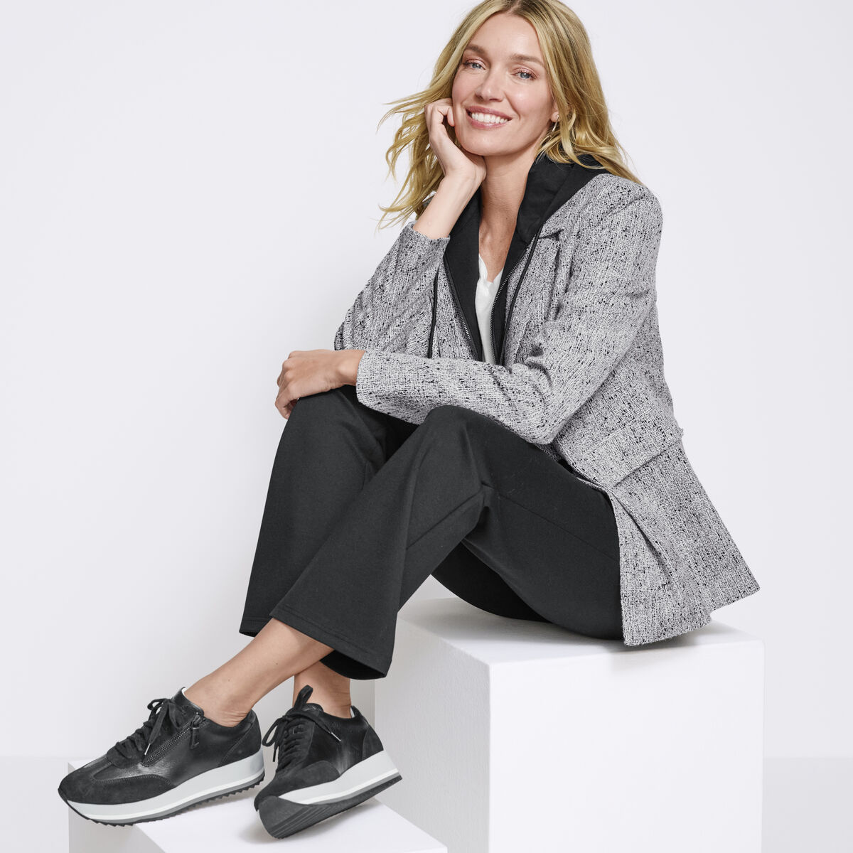 Tweed Blazer with Removable Hooded Bib image number null