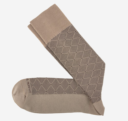Patterned Dress Socks - Khaki Square Dot Diamond